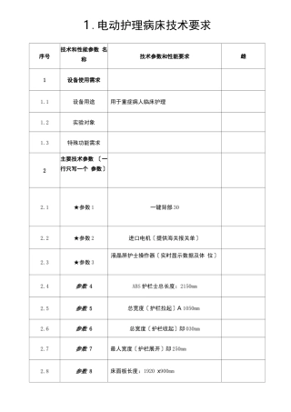电动护理病床技术要求