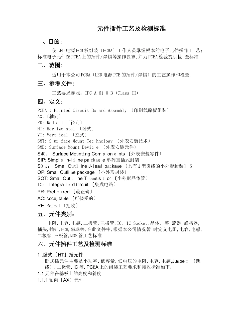 电子元器件插件工艺检验标准_第1页