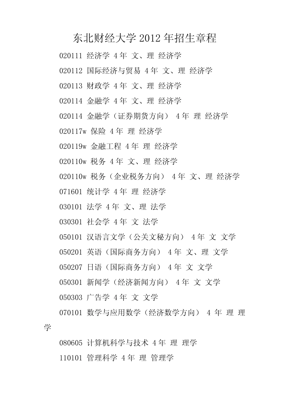东北财经大学2012年招生章程_第1页