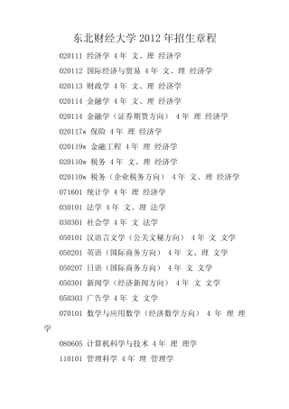 东北财经大学2012年招生章程