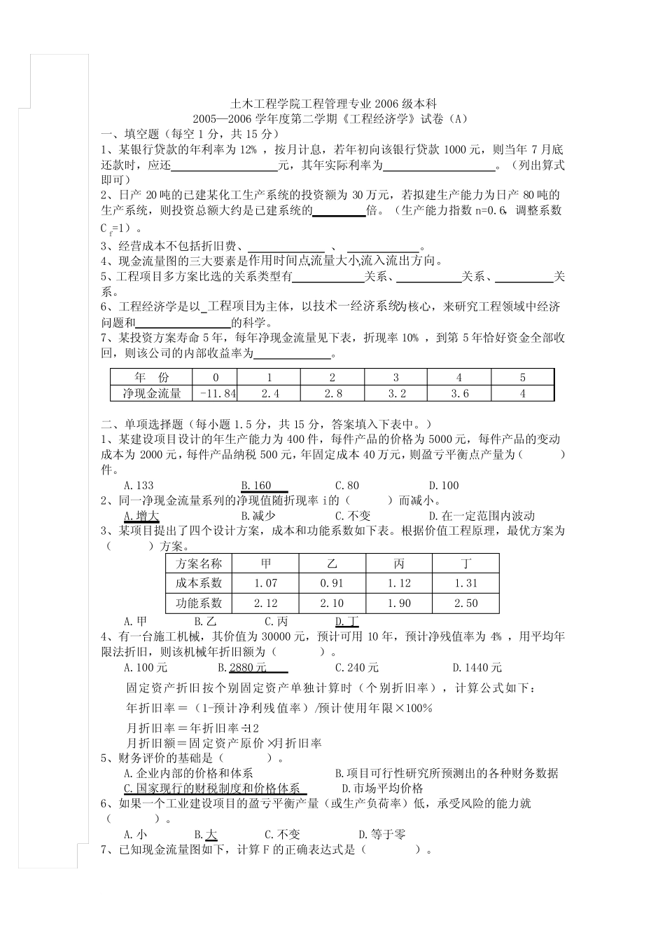 工程经济学试卷_第1页