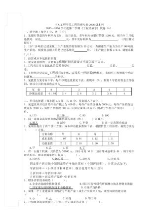 工程经济学试卷