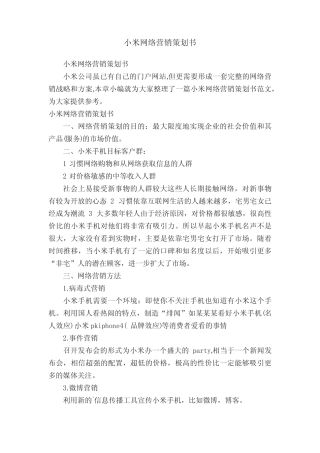 小米网络营销策划书