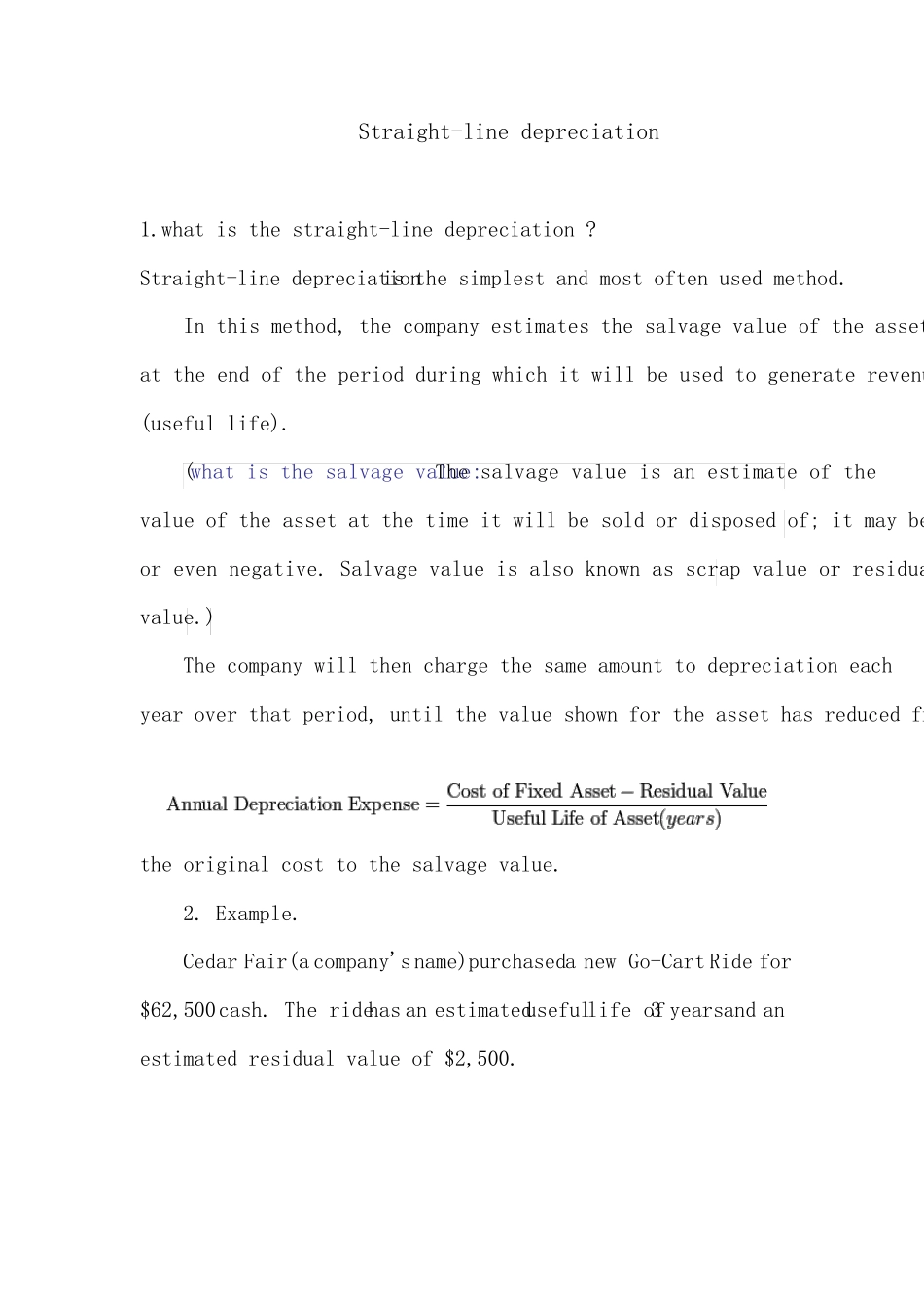 depreciation 直线折旧法的计算_第1页