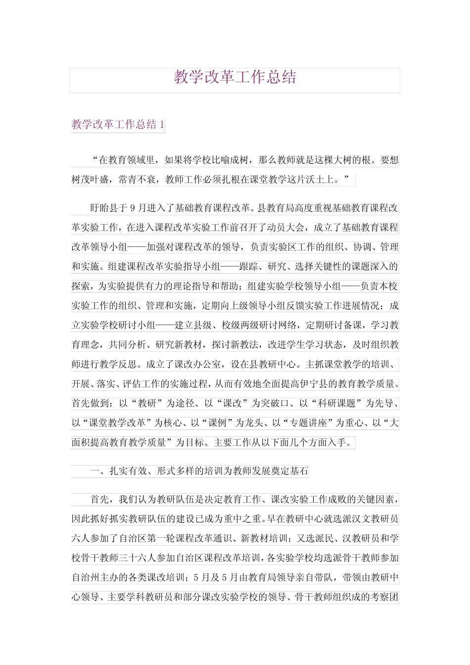 教学改革工作总结_第1页