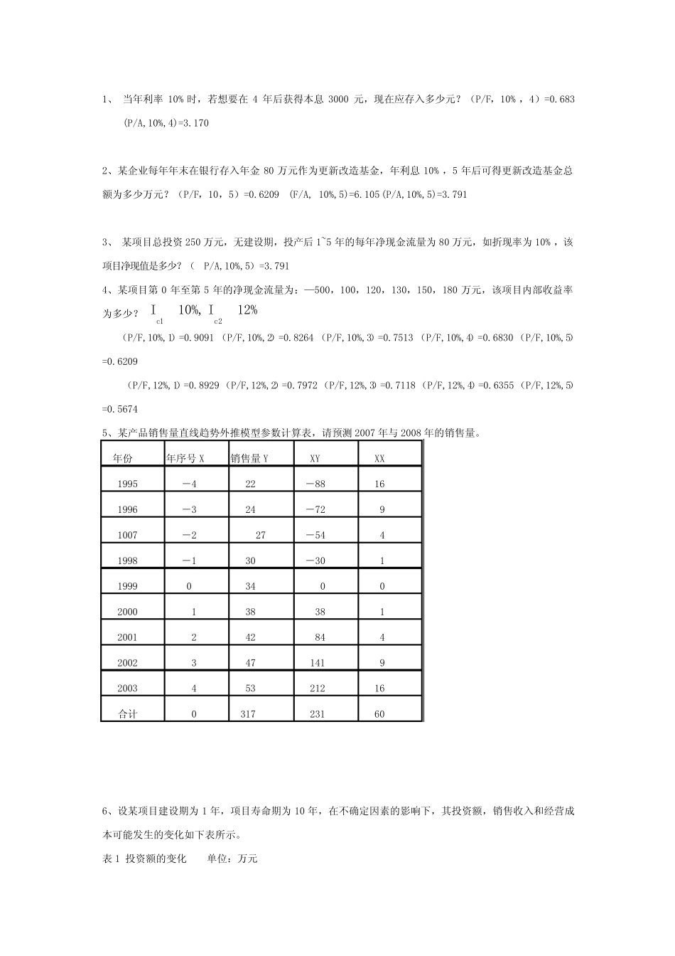 投资项目评估复习题_第1页