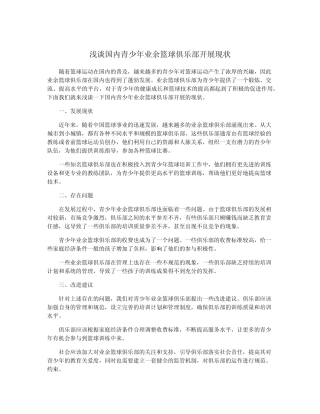 浅谈国内青少年业余篮球俱乐部开展现状