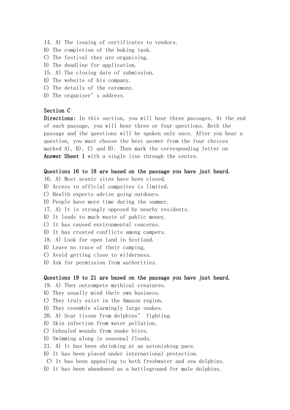 2024年6月大学英语四级考试真题和答案(第1套)_第3页