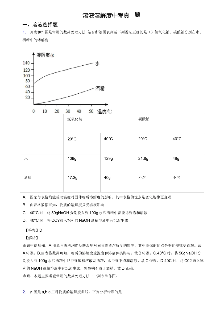 溶液 溶解度中考真题_第1页