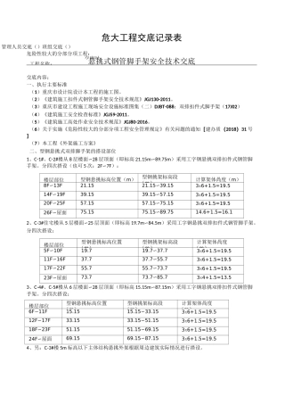 悬挑钢管脚手架安全技术交底