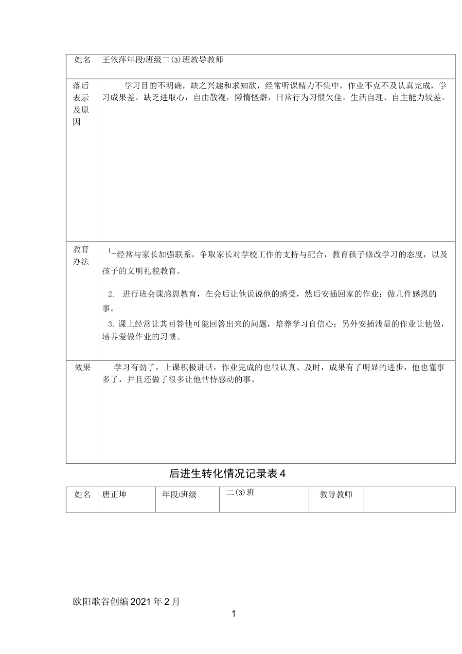后进生转化记录表_第3页