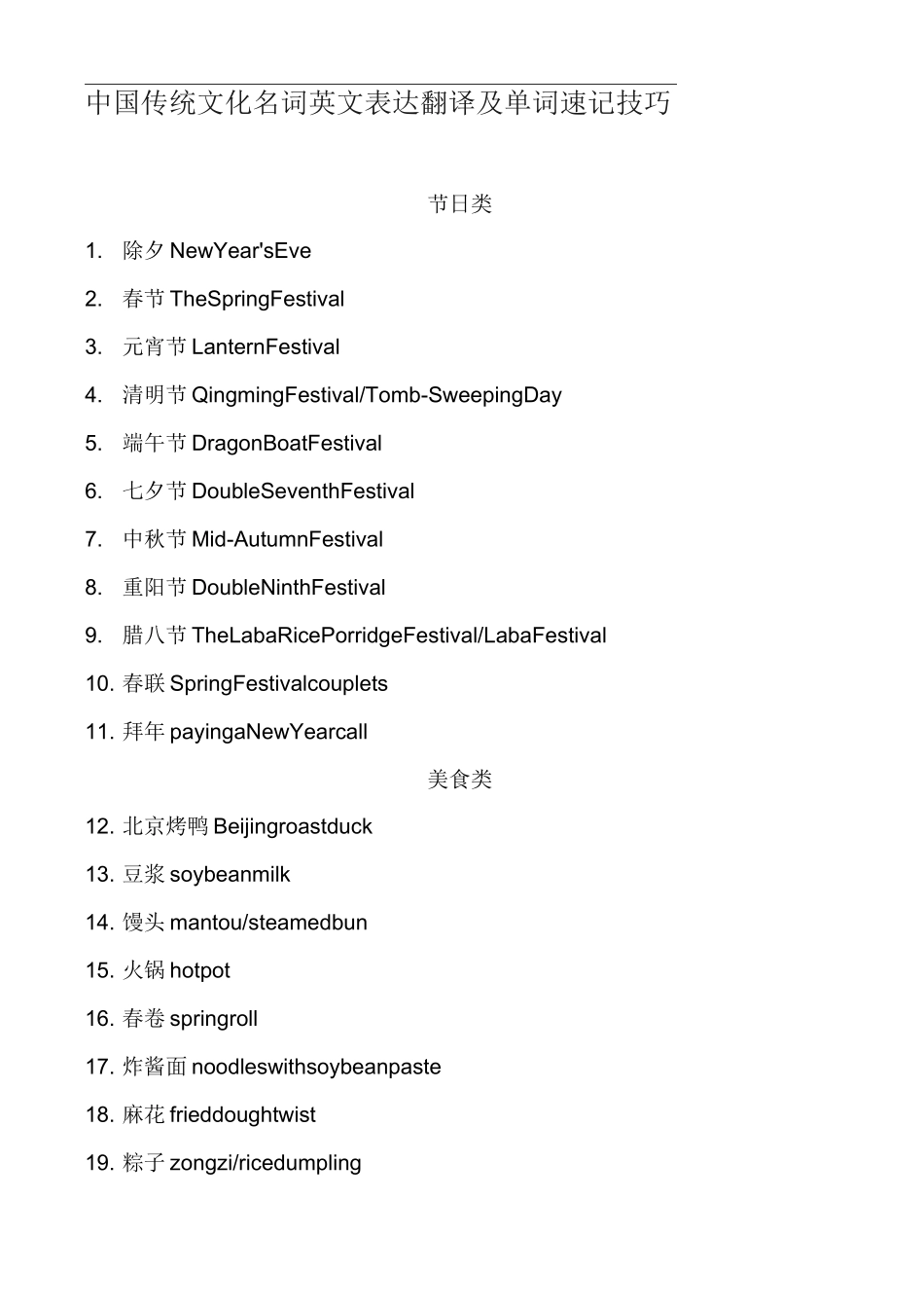 中国传统文化名词英文表达翻译及单词速记技巧_第1页