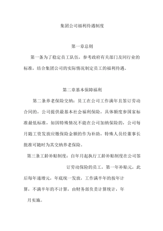 集团公司福利待遇制度