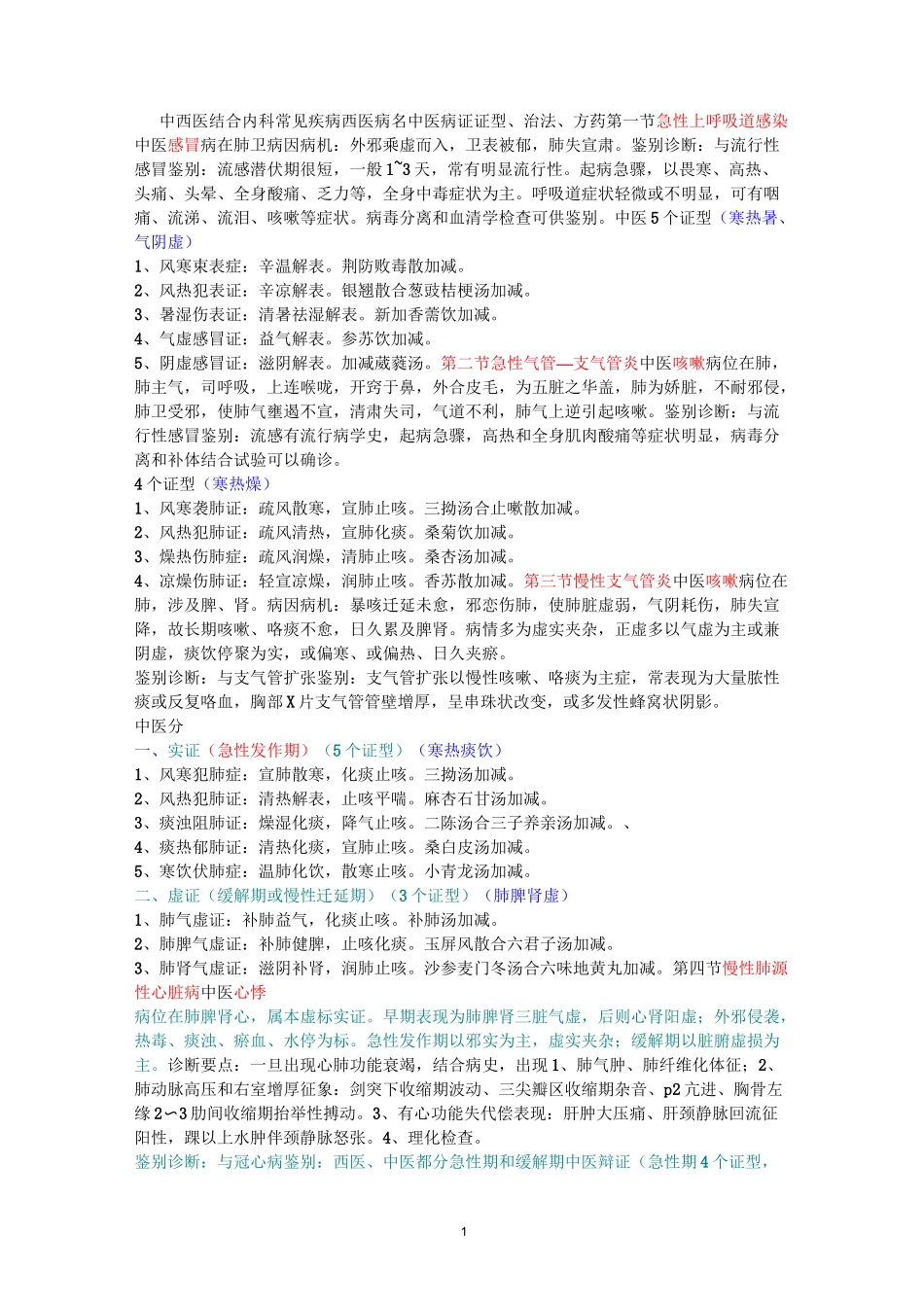 中西医结合内科 中医病证证型_第1页