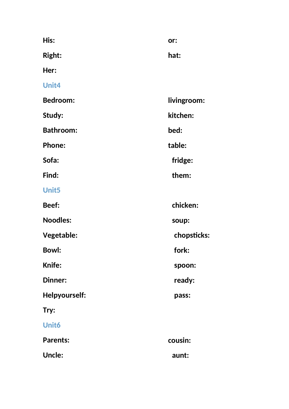 人教版四年级上下册英语单词默写表(英译汉)_第2页