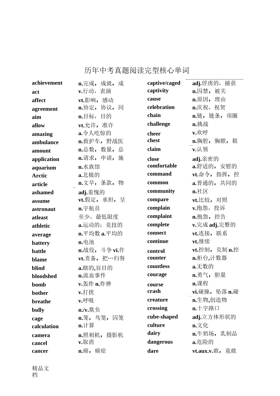 最新中考英语阅读完型高频词汇_第1页