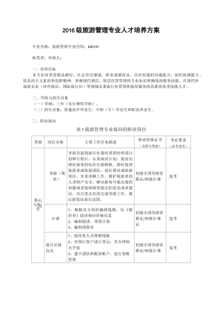 旅游管理 人才培养方案