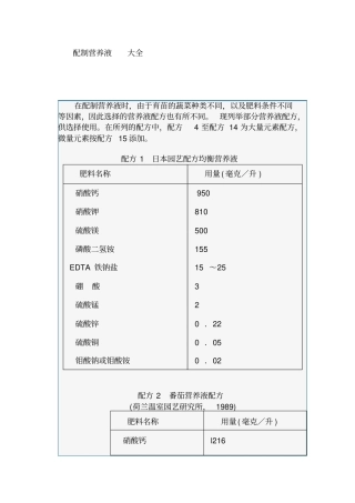 无土栽培营养液配方大全讲解