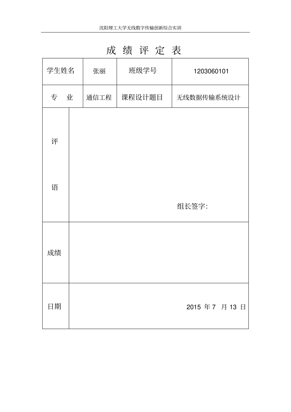 无线数据传输课程设计报告资料_第1页