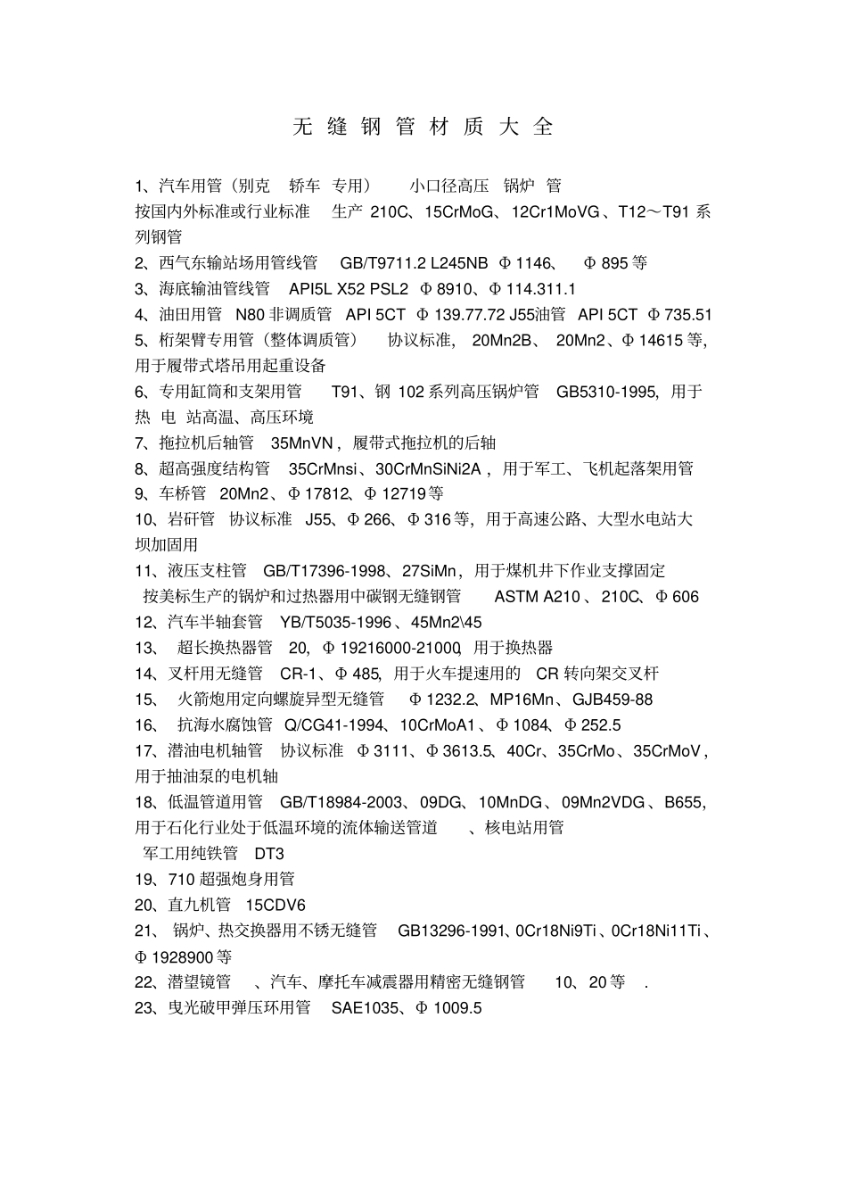 无缝钢管材质大全_第1页