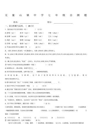 无量山镇中学2011年语文版七年级下期末自测题