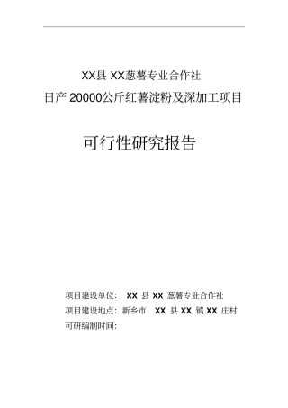 日产20000公斤红薯淀粉及深加工项目可行性研究报告书