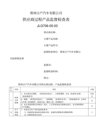 日产供应商产品质量管理