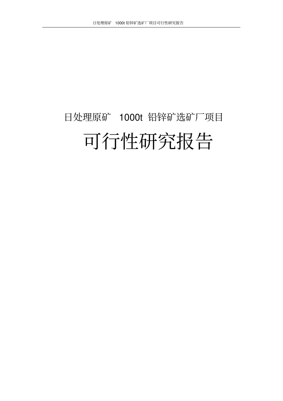 日处理原矿1000t铅锌矿选矿厂项目可行性研究报告_第1页