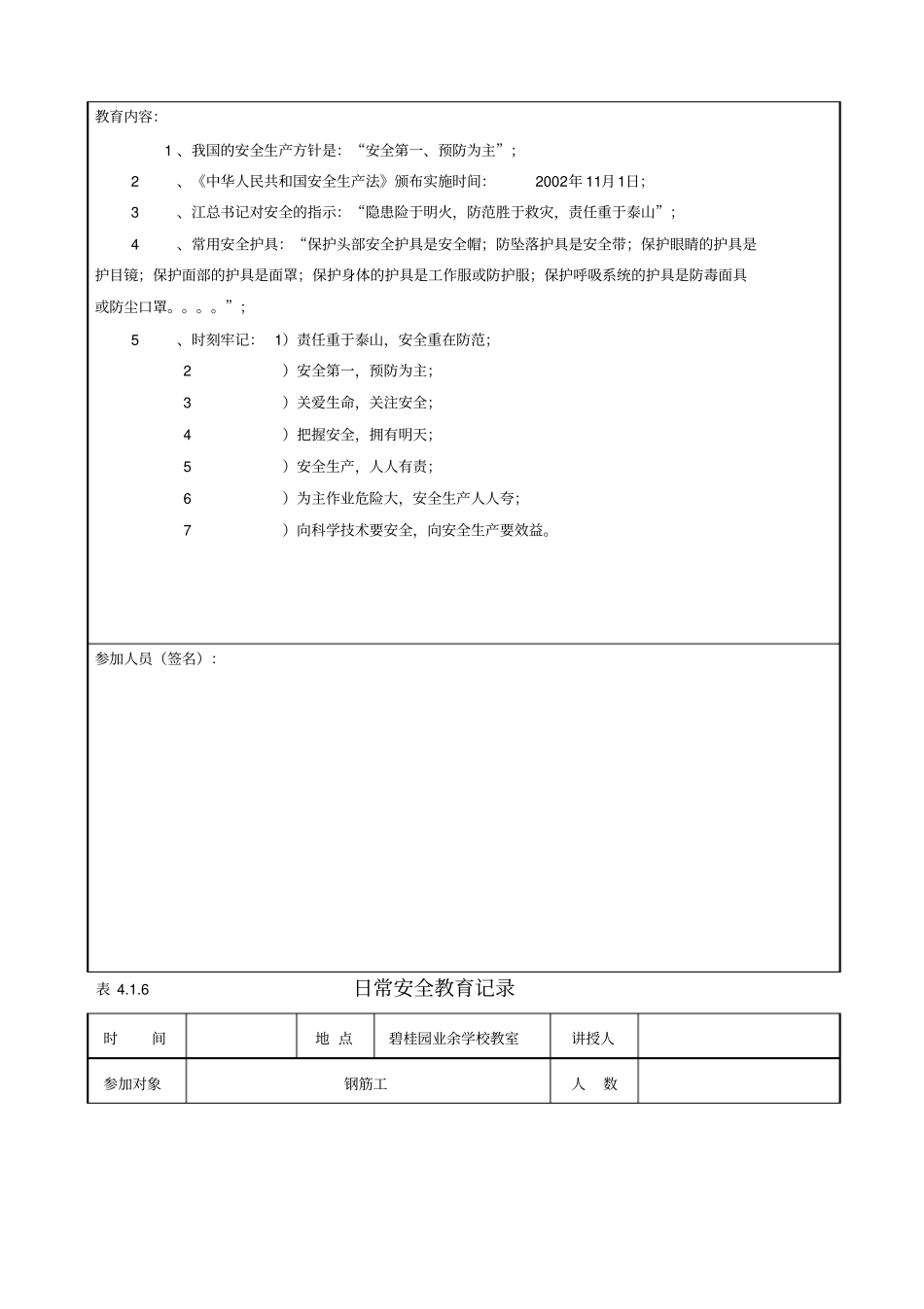 日常安全教育记录-钢筋工_第2页