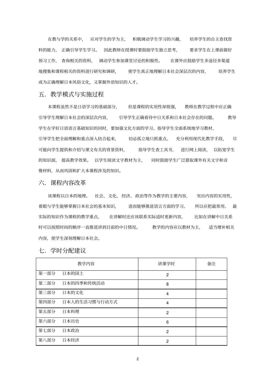 日本概况课程教学大纲_第2页