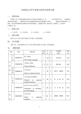 日语语言文学专业硕士研究生培养方案