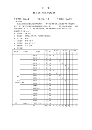 日语辅修学士学位教学计划