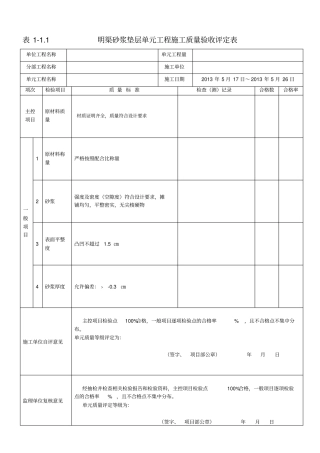 明渠工程质量评定表