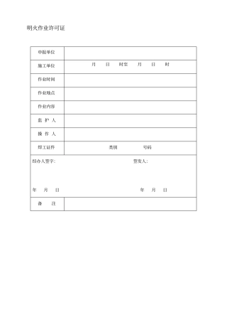 明火作业许可证