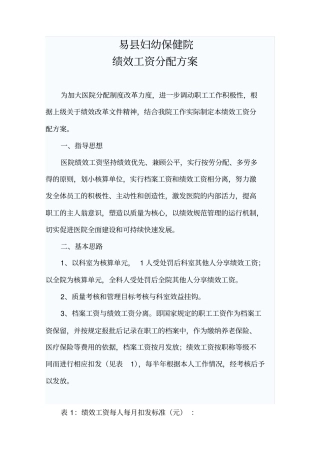 易妇幼保健院绩效工资分配方案