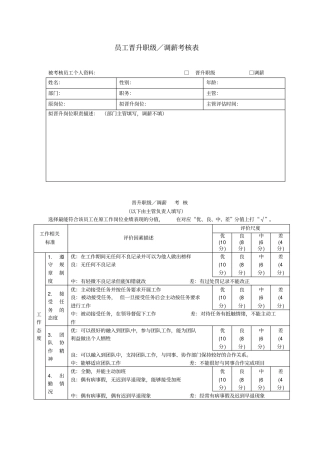 晋升职级调薪考核表
