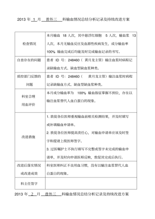 普外三--科输血情况总结分析记录及持续改进方案