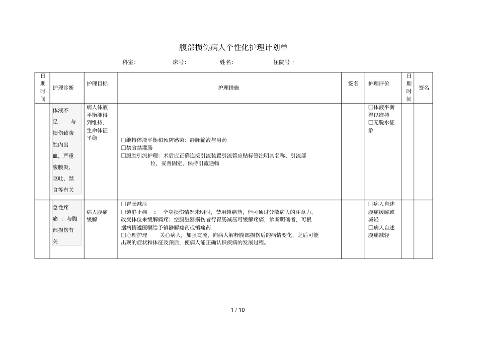 普外科个性化-护理表单_第1页