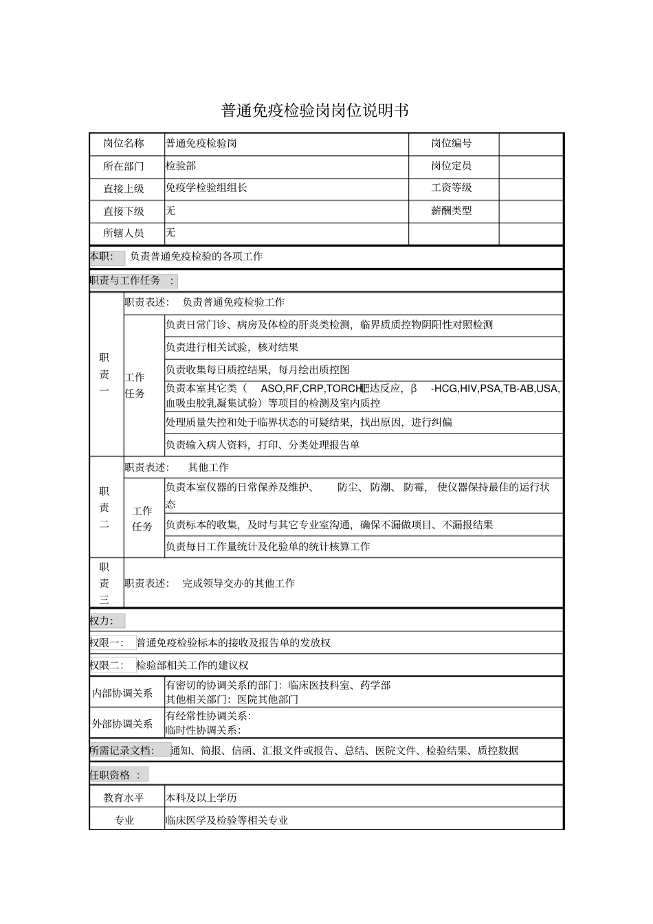 普通免疫检验岗岗位说明书_第1页
