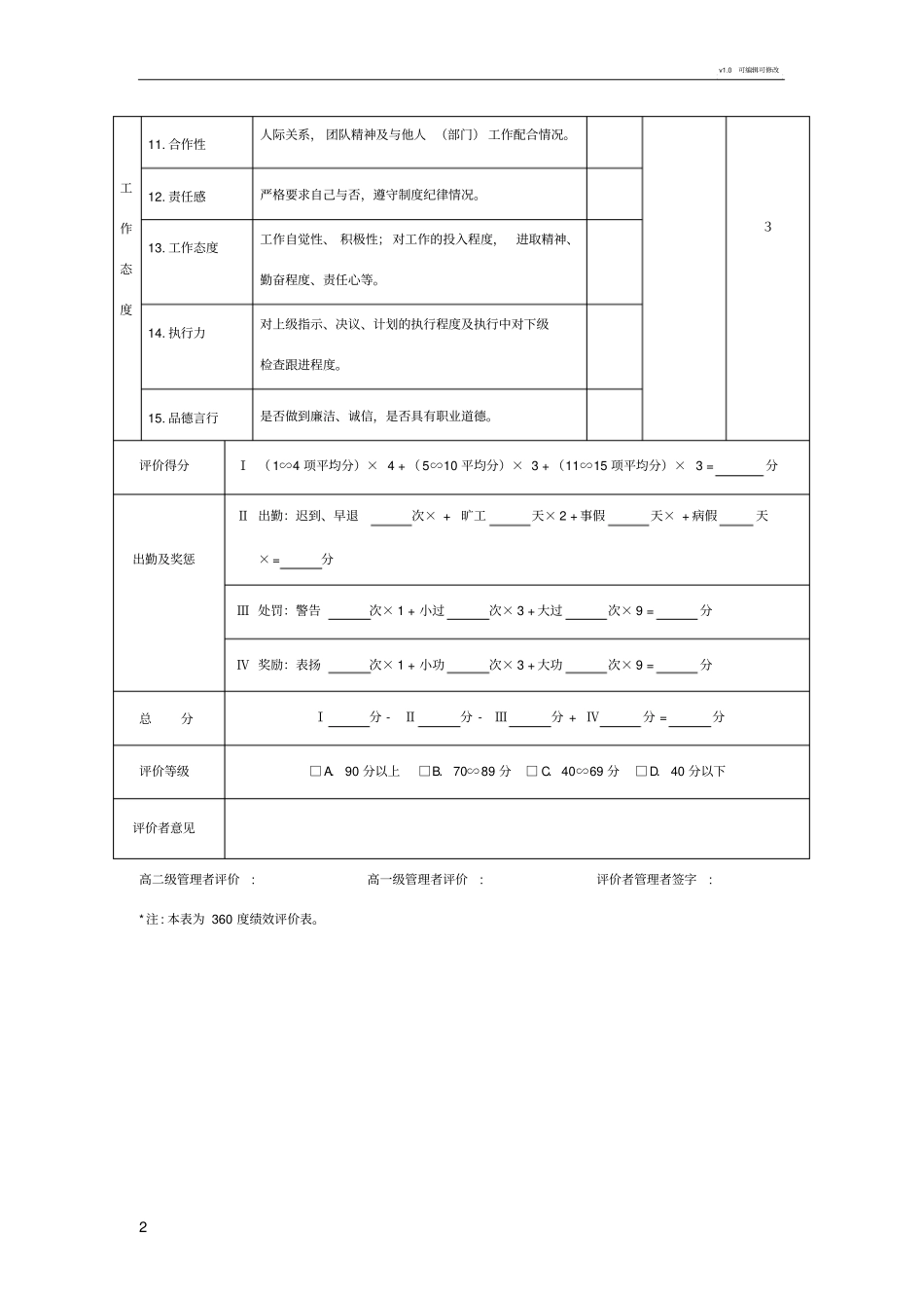 普通员工年绩效360度评价表_第2页