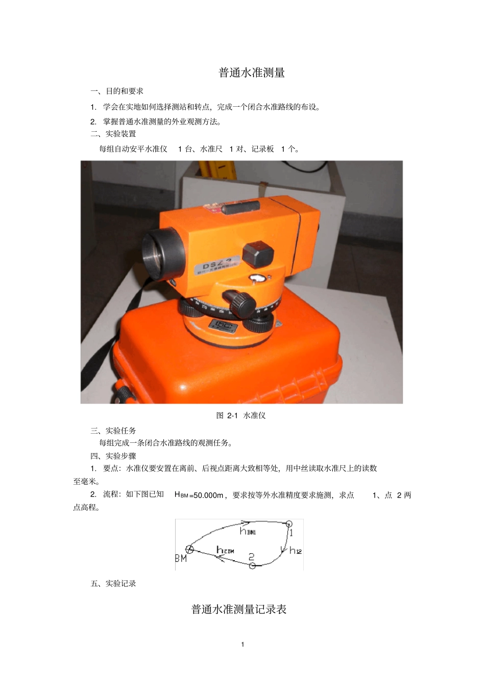 普通水准测量记录表_第1页