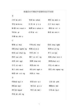 普通话水平测试中易错的双音节词语重点讲义资料