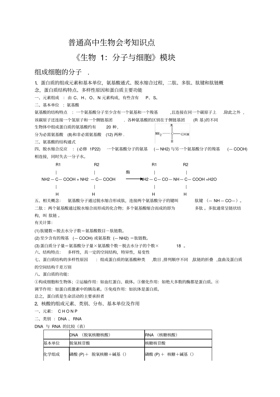 普通高中生物会考知识点_第1页