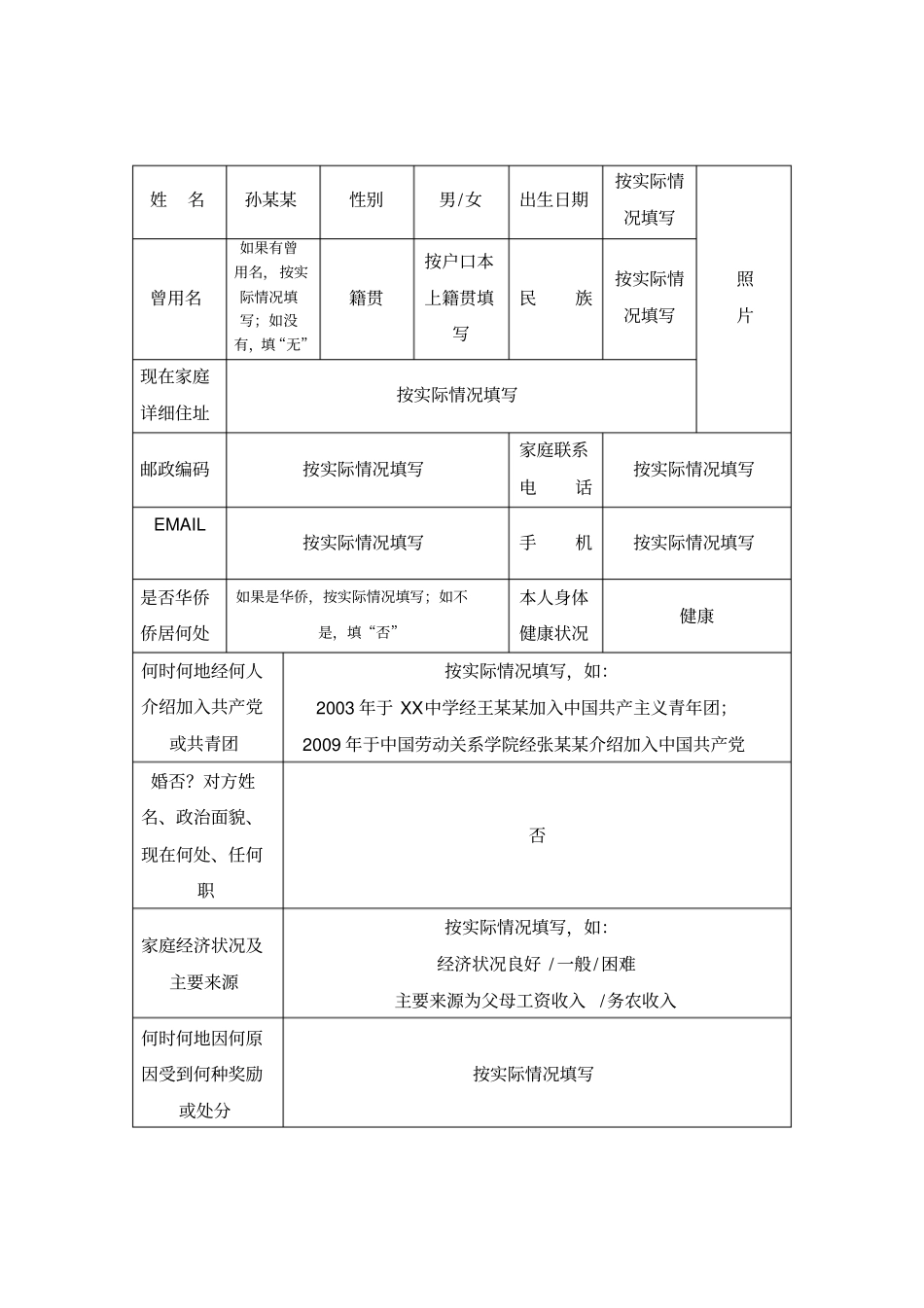 普通高等毕业生登记表填写模板_第2页