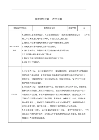 景观规划设计教学大纲