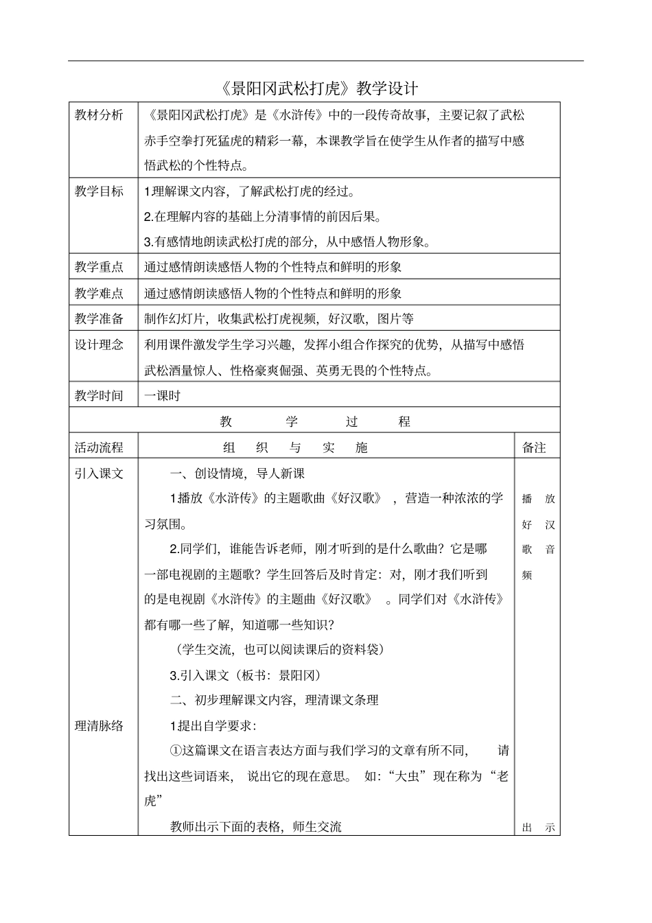 景阳冈武松打虎教学设计_第1页