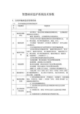 智慧病房监护系统技术参数