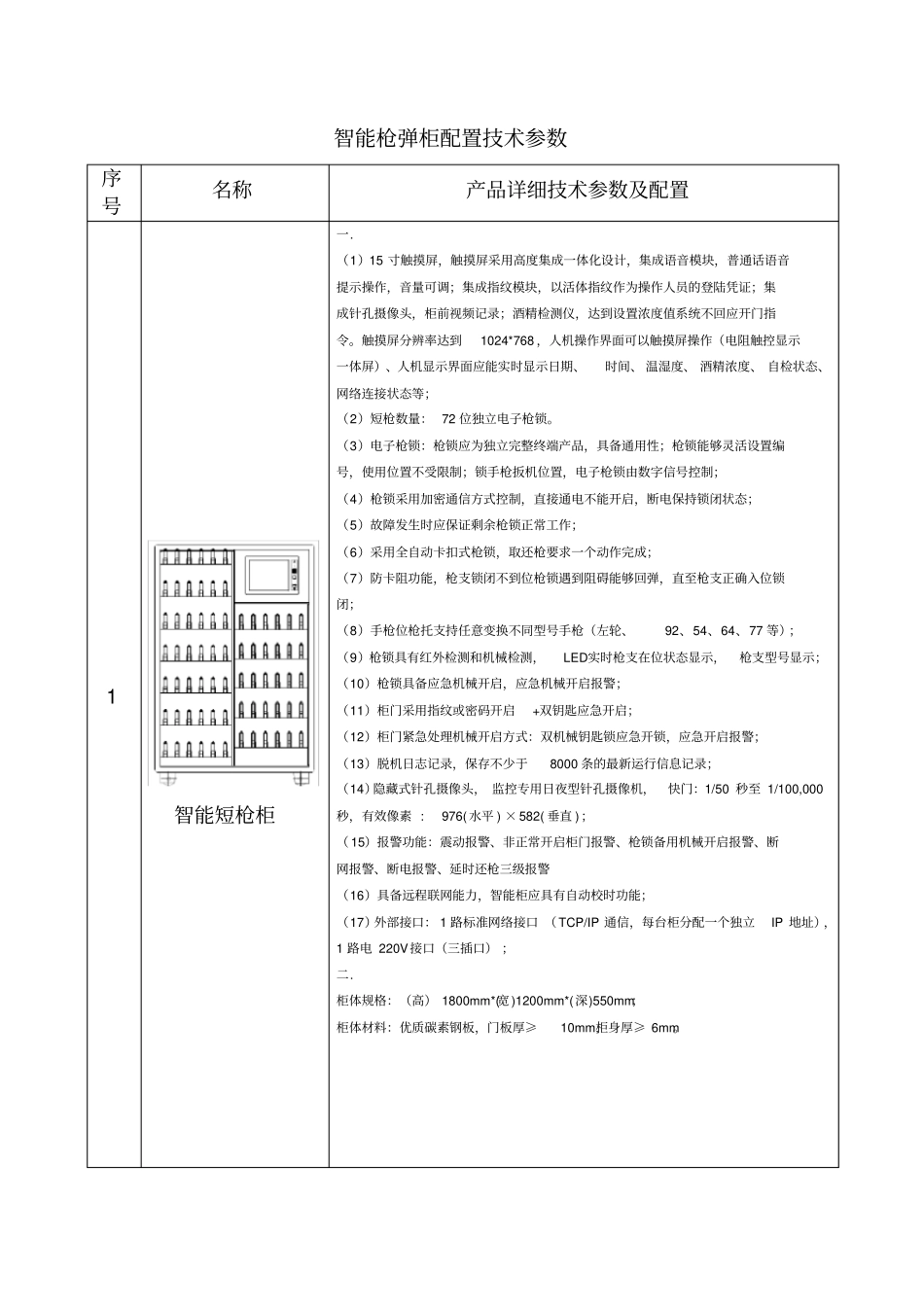 智能枪弹柜配置技术参数重点讲义资料_第1页