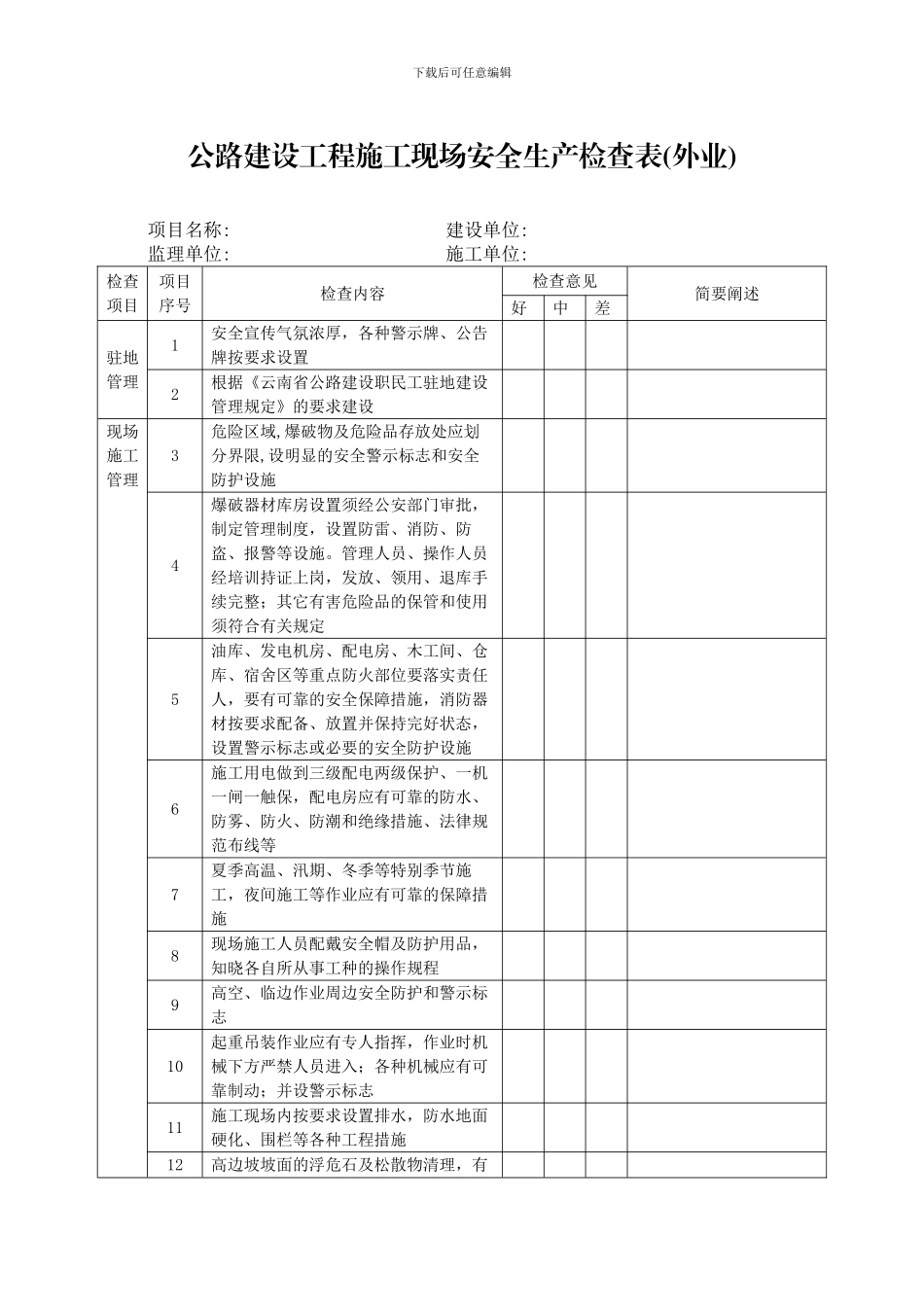 26云南省公路建设施工现场安全生产条件监督检查评价办法_第3页