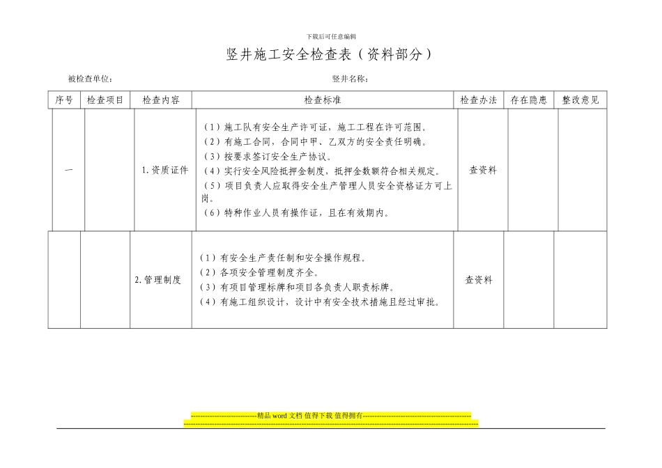 3.4竖井施工检查表_第1页